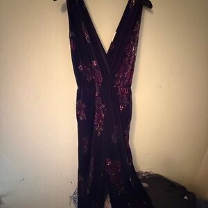 Elegant Velvet Boho Floral Jumpsuit